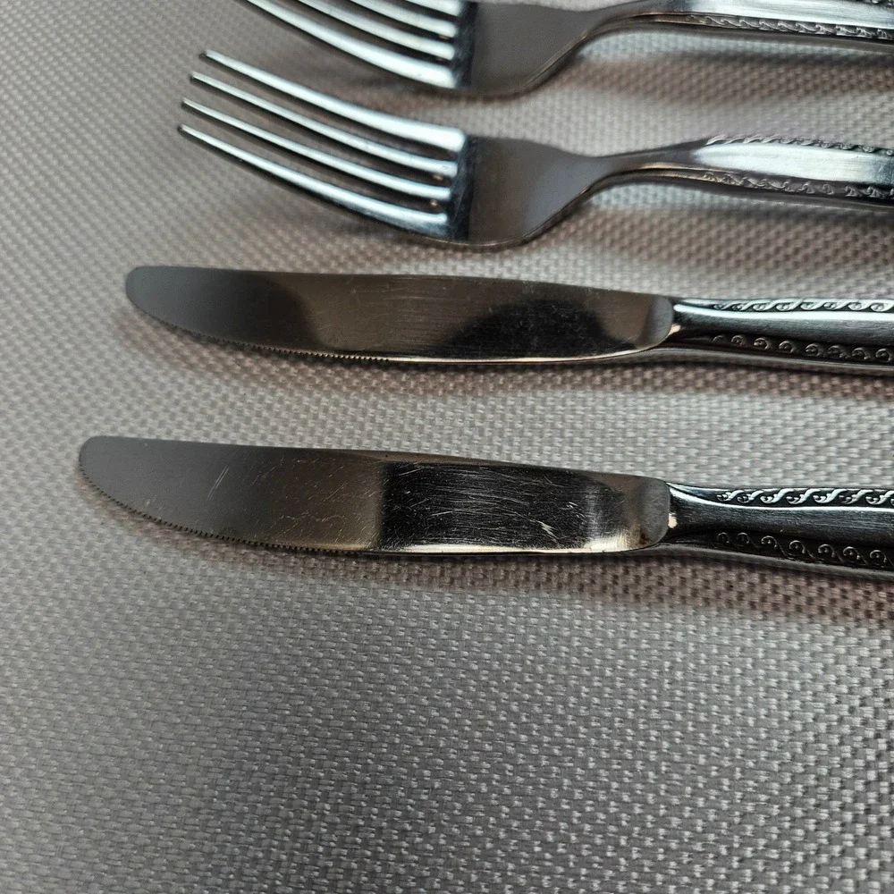 National Stainless Granada Flatware‎ Japan 6 Piece Set Knives Forks Spoons MCM